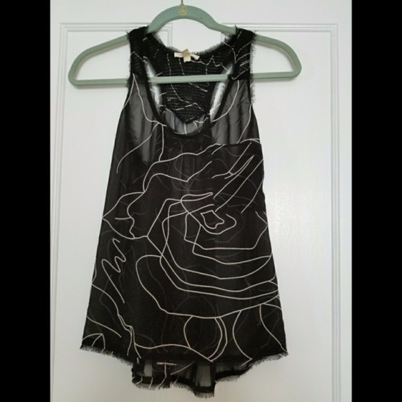 Urban Outfittters Sheer Rose Sketch Print Tank, Black, Size Small - Picture 1 of 10